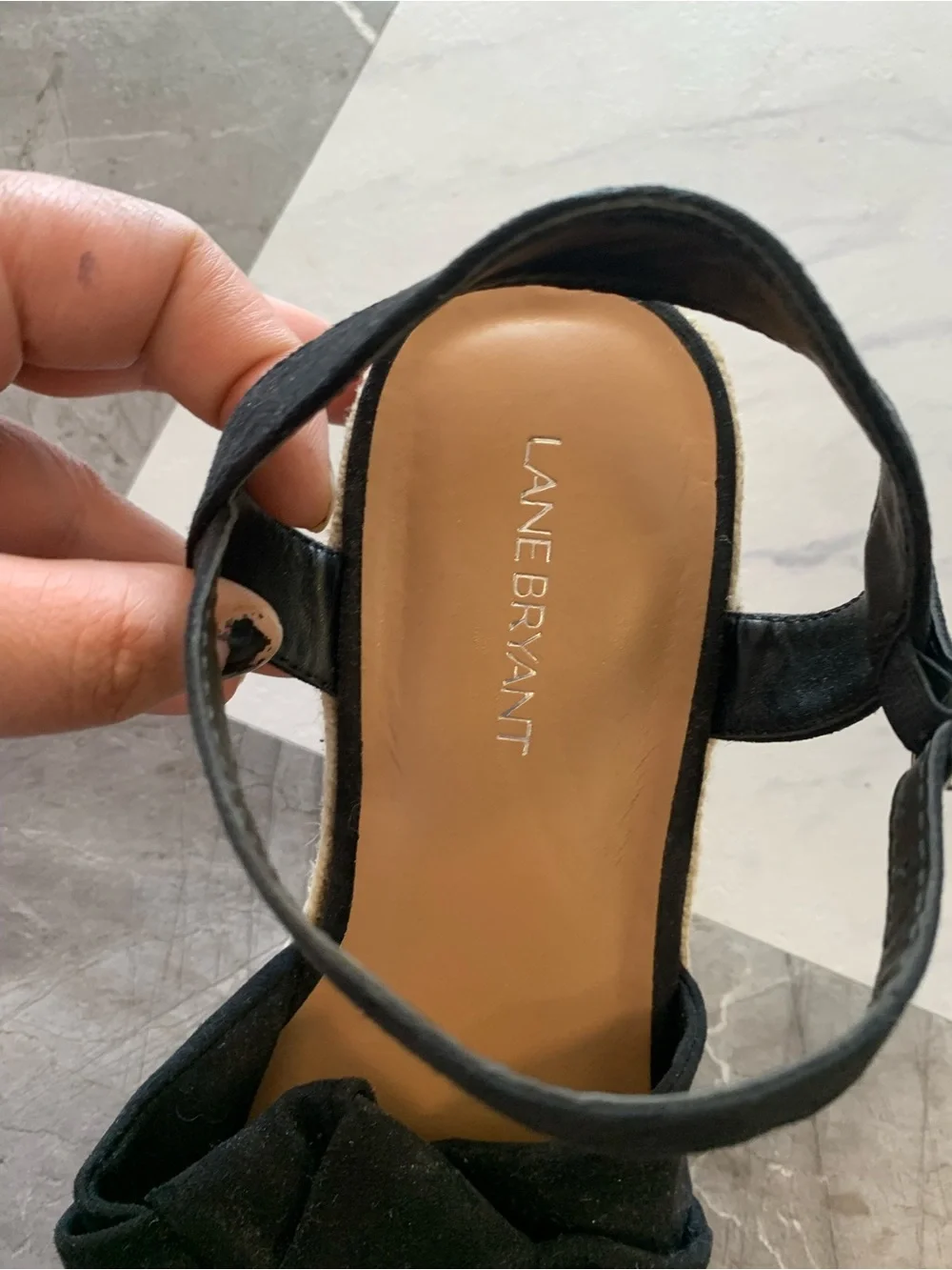 Lane Bryant Black Bow Espadrille Wedge Sandals with Ankle Strap